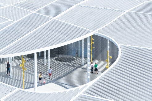 So il manetti shrem museum aerial view of public plaza beneath canopy iwan baan