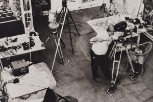 A photogravure of William Kentridge’s studio, built next to his house in a suburb of Johannesburg in South Africa in 2001, bears evidence of frenetic artistic production: smears of charcoal and splatters of paint as well as cameras and spotlights