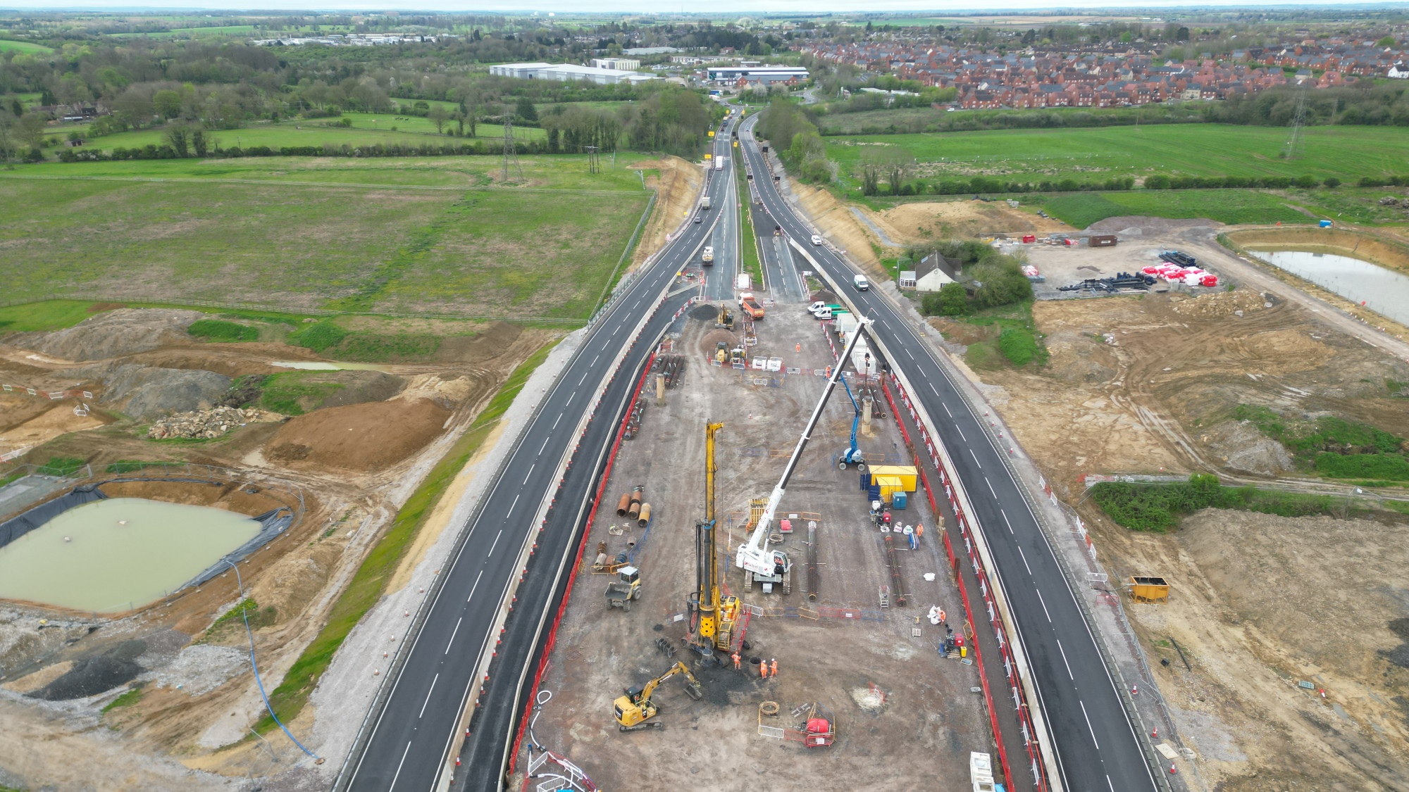 Foundation work begins on bridge to take A43 highway over HS2 railway